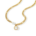 18k Gold Plated Clavicle Cuban Chain Stainless Steel Opal Imitation Pearl Pendant Choker Necklace