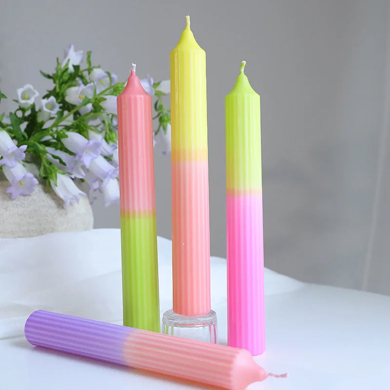 Color Gradient Long Brush Holder Pole Candle Festival Anniversary Aromatherapy Candle Vertical Stripes Pole Candle