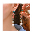 2021 New Korean Long Pearl Tassel Color Gradient Cubic Zirconia Pearl Drop Earring