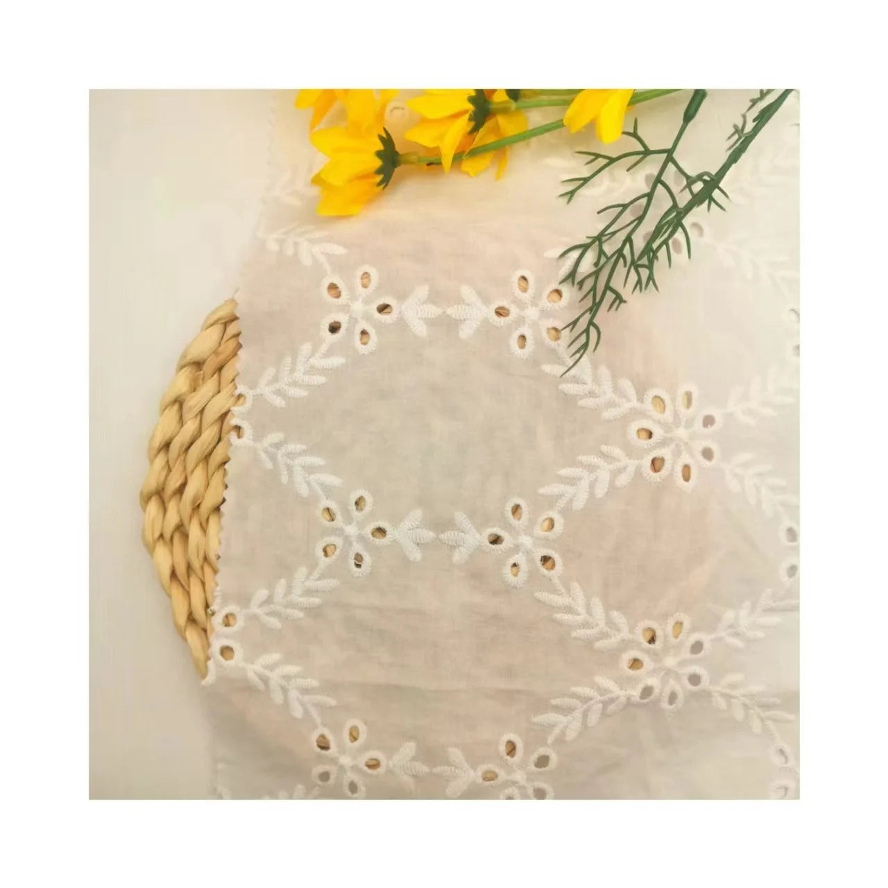 Spring Summer Customization Women Breathability 100%Cotton 175G/M Hollow Eyelet Embroidery for Garment and Home Textile