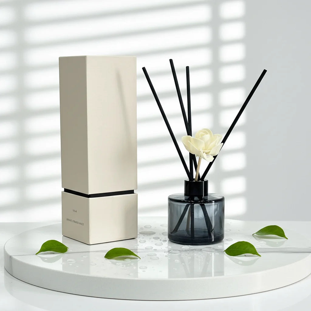 Sale 100ml 120ml 200ml 500ml Sustainable Round Room Black Fragrance Floral Rattan Luxury Glass Reed Diffuser Bottle with Box