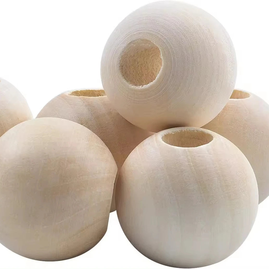 Tailai Polished Wooden Beads Natural Round Wood Loose Beads with 3/8\" Hole 30mm Diameter Wood Spacer