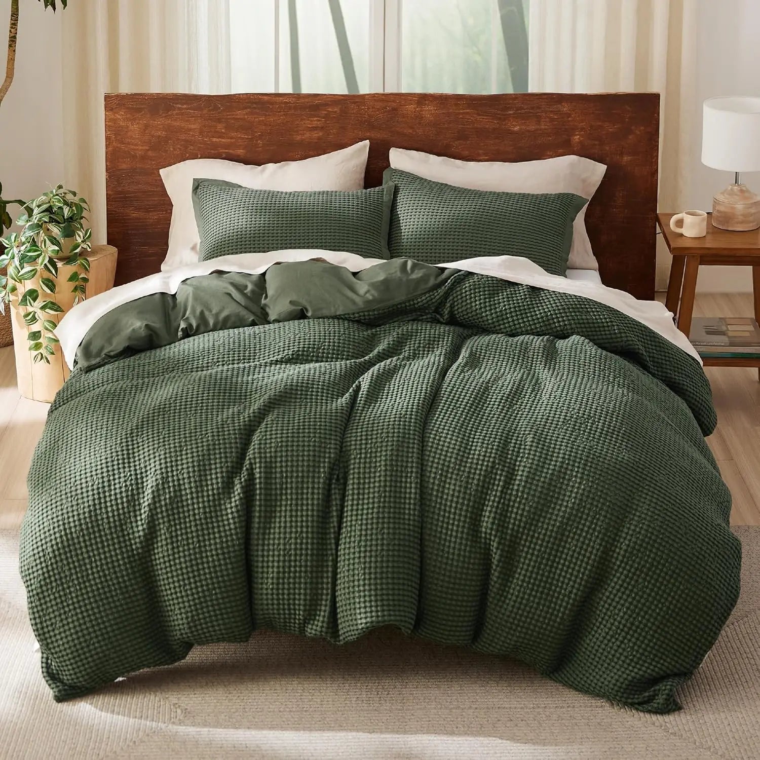 100% Cotton Waffle Duvet Set Pillowcase & Duvet Cover Sets Soft Cotton Duvet Cover 100% Cotton 250TC Front 180TC Reverse