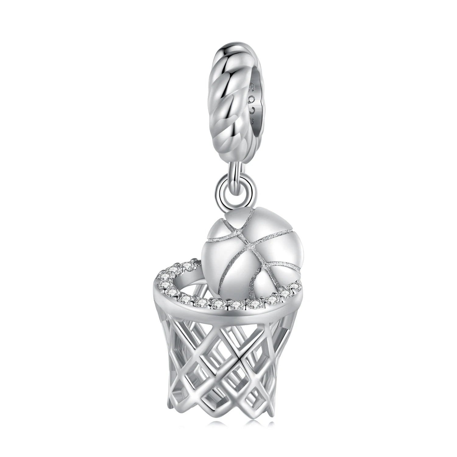 925 Sterling Silver Basketball Pendants & Charms with Zircon Platinum Plated Trendy Party Jewelry for Bracelet and Necklace