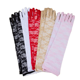 Women UV Protection Floral Lace Gloves for Wedding Opera Party 43cm Elegant Solid Colored Long Lace Gloves