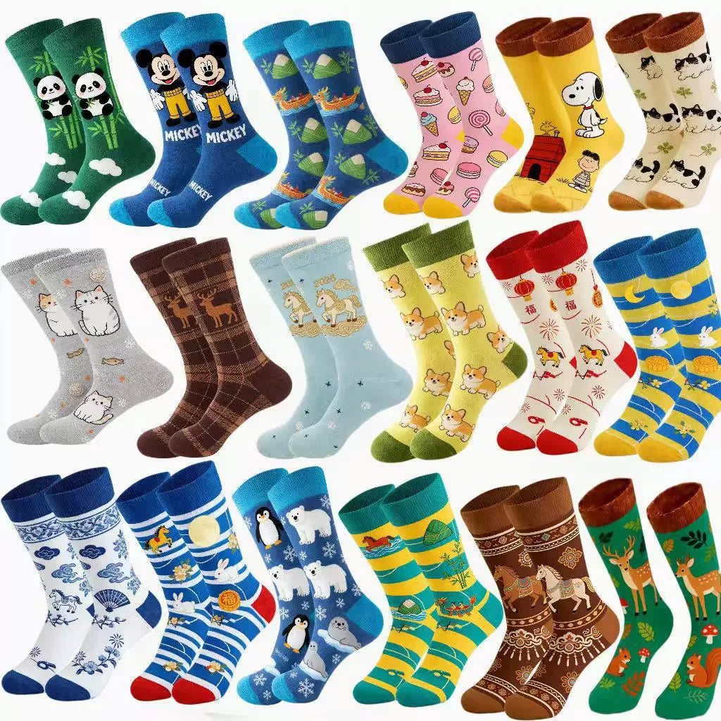 Whale Custom Fashion Funny Pattern Men Colorful Dress Crew Daily Socks Fun Animals cat Dog Horse Cute School Cotton Women Socks