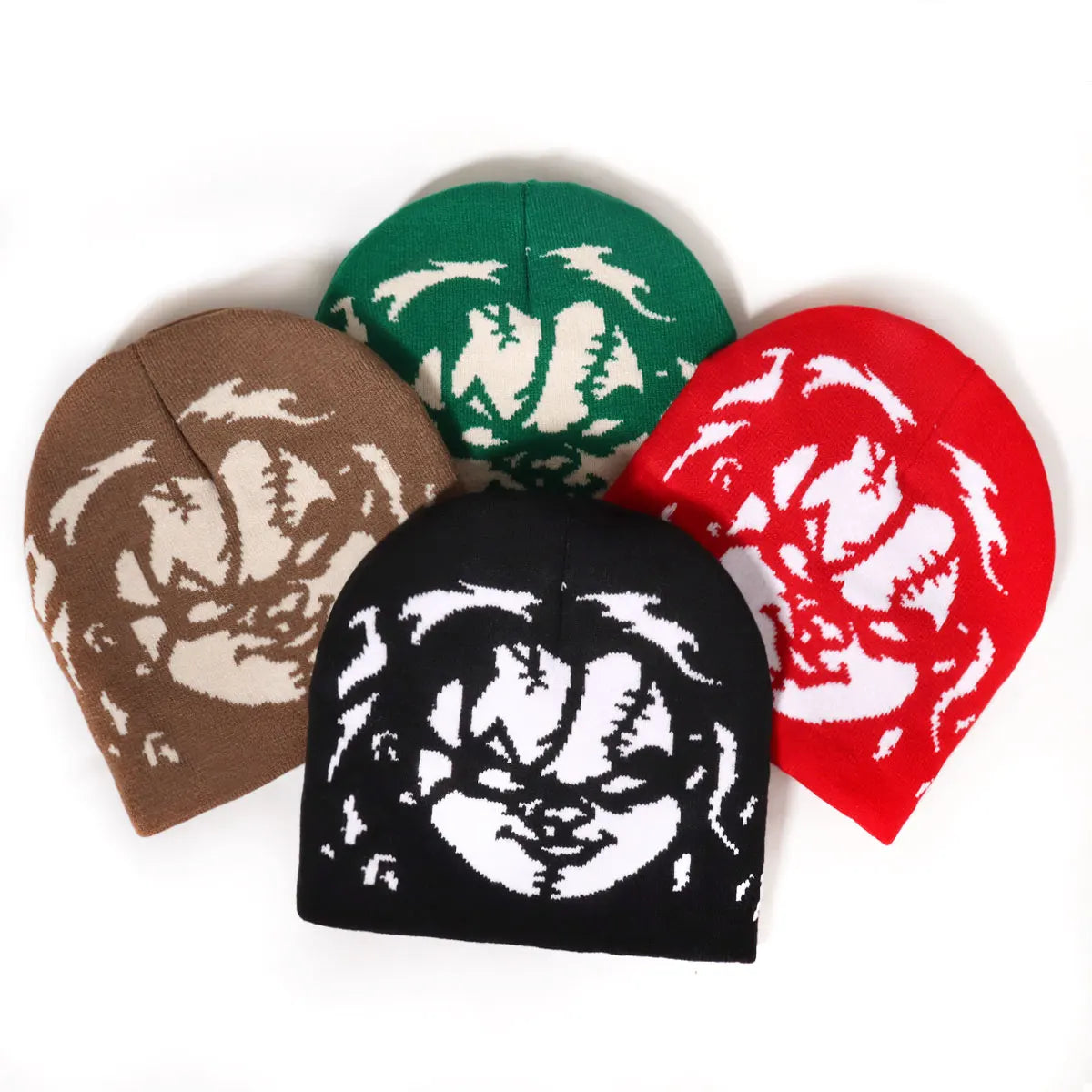New Arrival 100% Acrylic Head Pattern Jacquard Pattern Street Style Hip-pop Outside No Cuff Knitted Winter Skully Y2k Beanie Hat