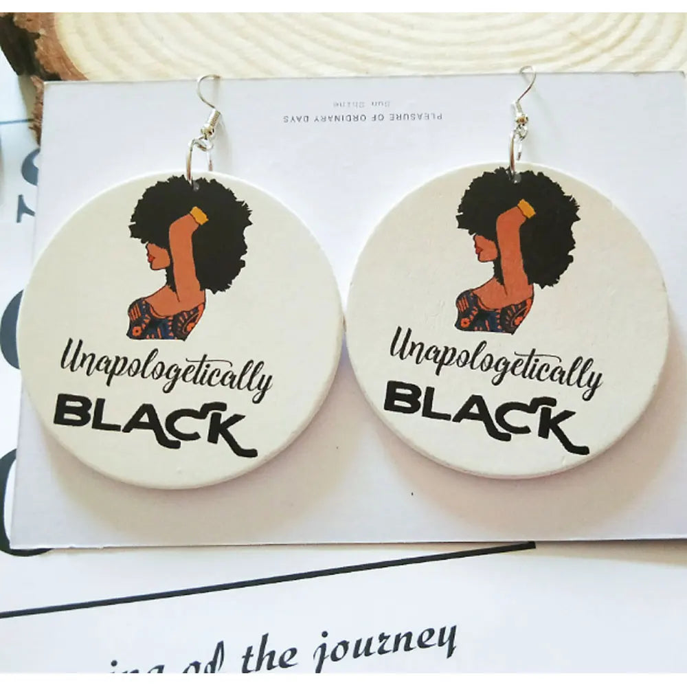 White Unapologetically Wooden Dangle African Hoop Earrings Women Jewelry