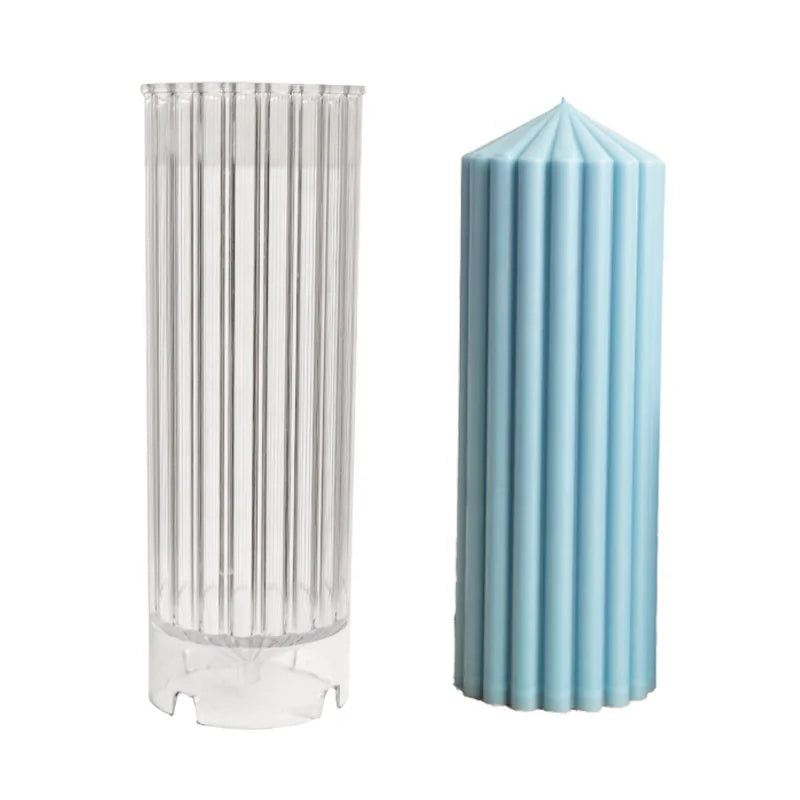 DM523 Striped Spire Pillar Acrylic Candle Making Mold Geometric Spire Cylinder Serrated Plastic Scented Soap Wax Mould
