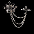 Custom Luxury Vintage Tassel Chain Men's Suit Pins Crystal Rhinestone Mens Crown Fashion Jewelry Designer Metal Brooch