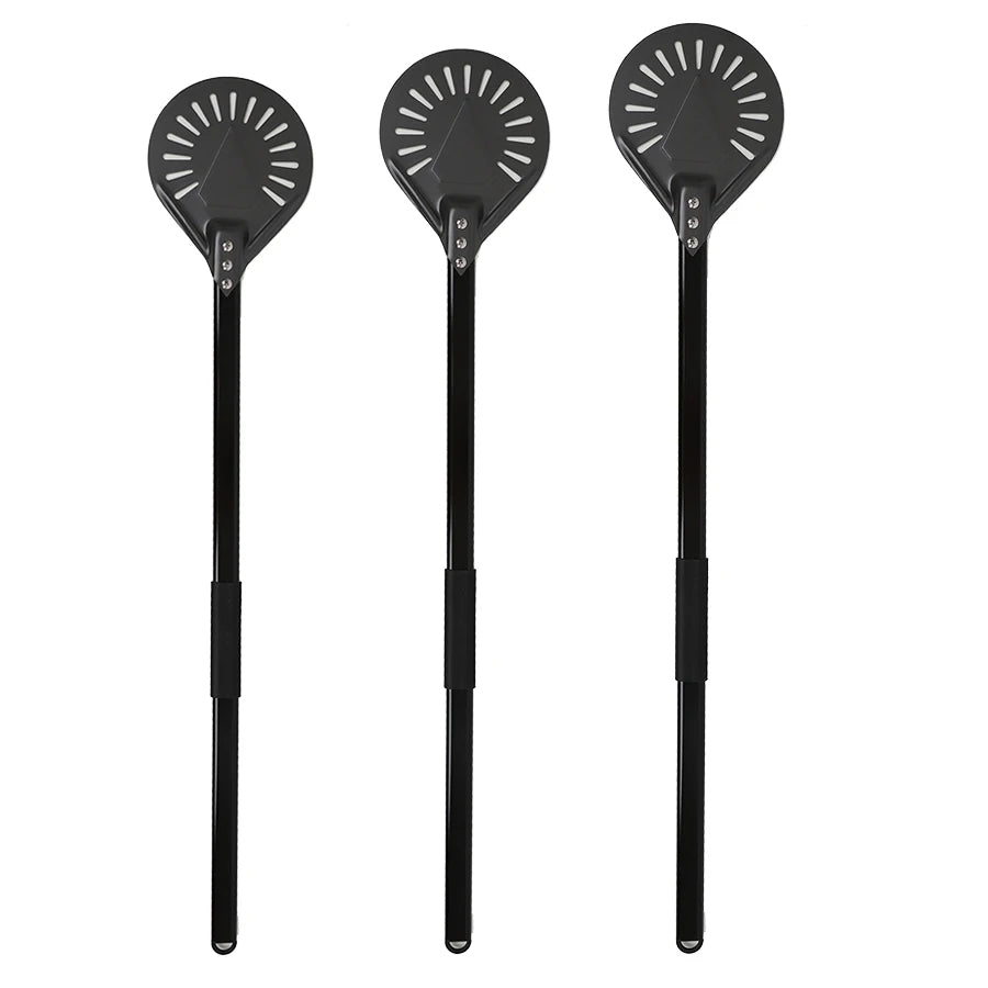Pizza Turning Small Pizza Peel Paddle Short Round  Non Slip Wooden Handle 7 8 9 Inch Perforated Pizza Shovel Aluminum