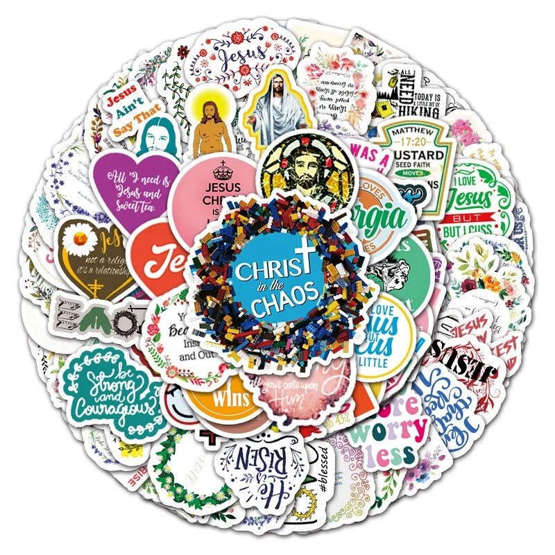 100Pcs Fresh Inspirational Love Jesus Sticker for Bottle Notebook Diary Scrapbook Luggage Laptop Ppaper Decals Stickers