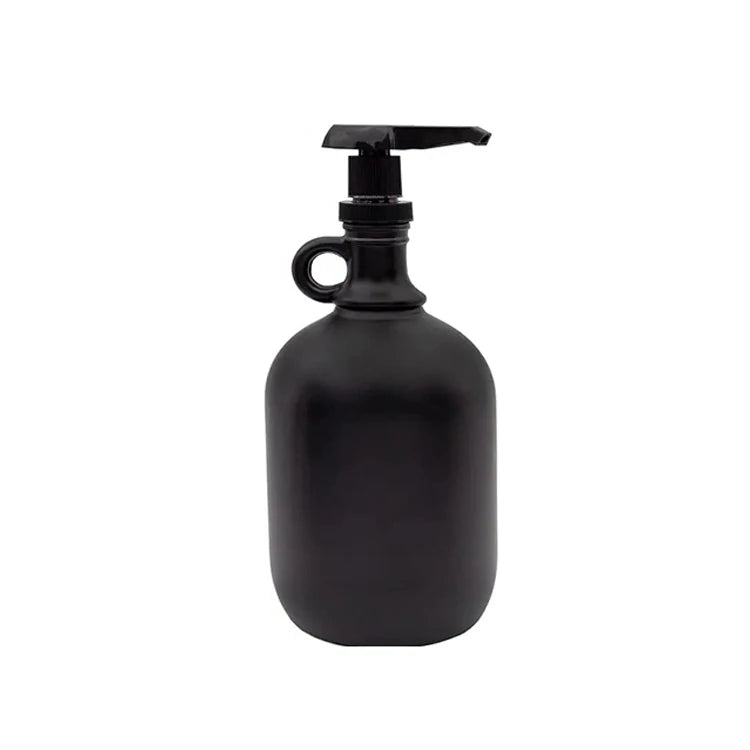 Wholesale Matte Black 2L 64oz Kitchen Condiment Glass Syrup Sauces Honey Liquid Dispenser for Kitchen With Food Grade Black Pump