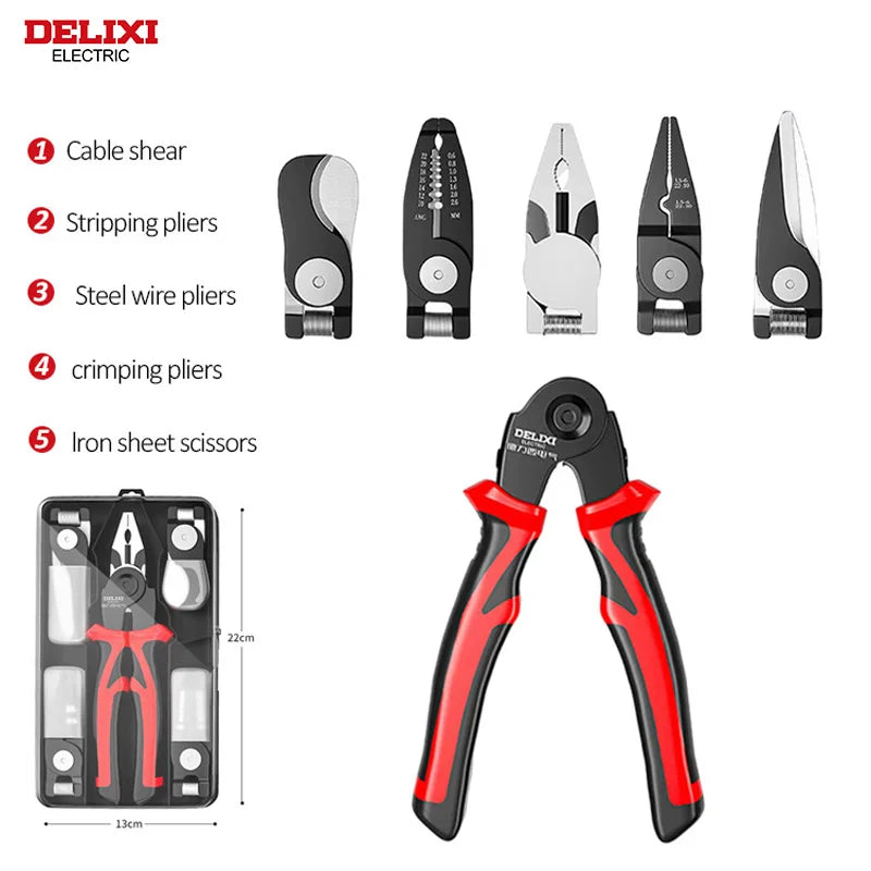 DELIXI Electric 5 1 Steel OEM Industrial Grade Manual Tool Set Multifunctional Electrician Needle Nose Plier Wire Stripping Soft