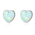 Fine Jewelry 925 Sterling Silver Heart Shape Natural Opal Stud Earrings For Women Girls