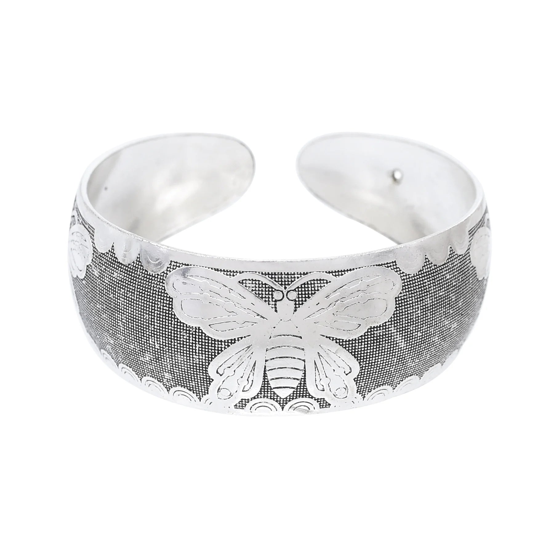 Vintage Style Silver Color Alloy Carved Butterfly Bracelet Opened Bangle Cuff for Women Gift Party