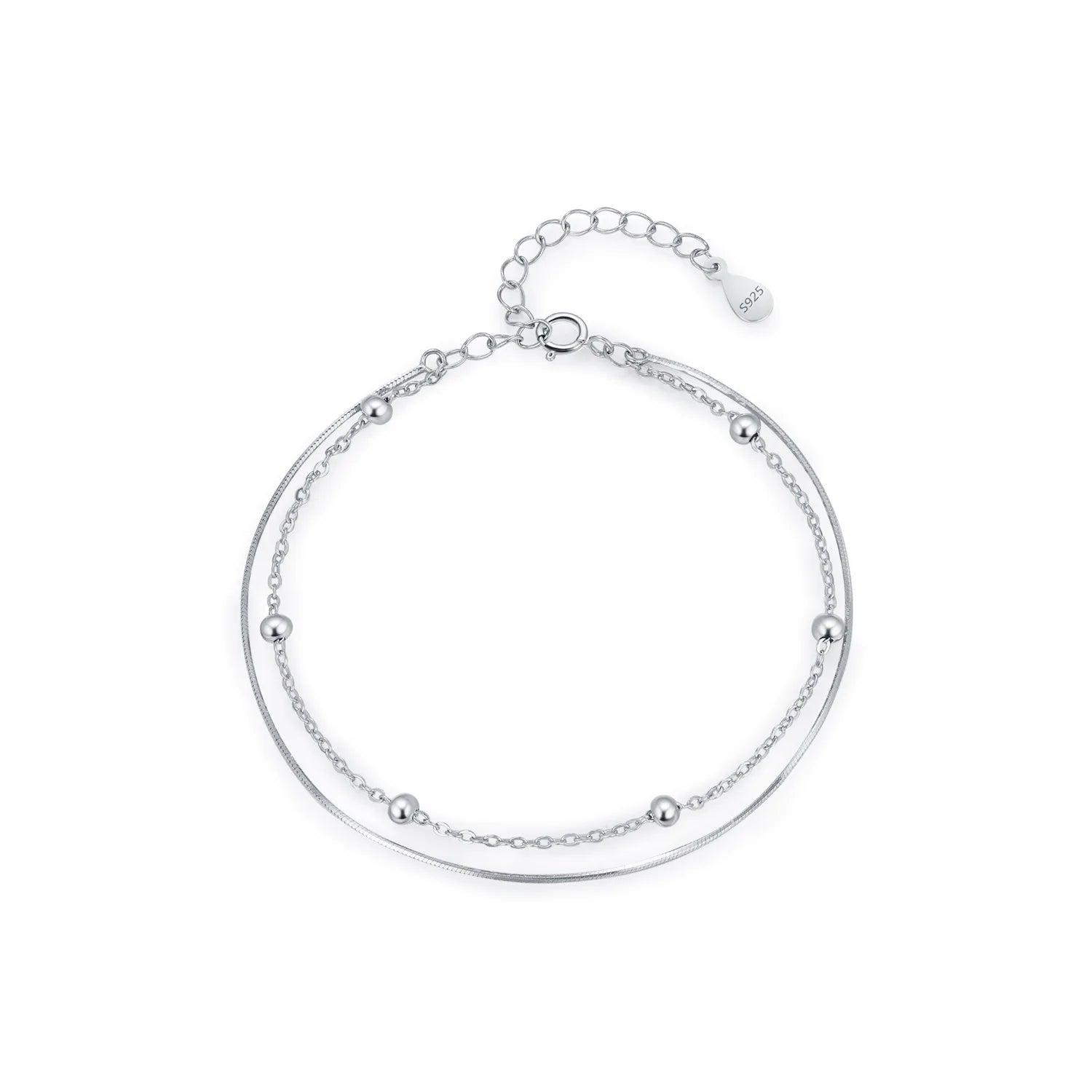 New Arrival Simple Women'S Jewelry 925 Sterling Silver Rhodium Plated Double Layer Stackable Beads Snake Bone Bracelet for Women