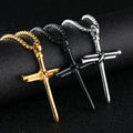 Minimalist Punk Charm Jewelry Stainless Steel Necklace Statement Spike Nail Jesus Religious Cross Pendant Necklace for Men