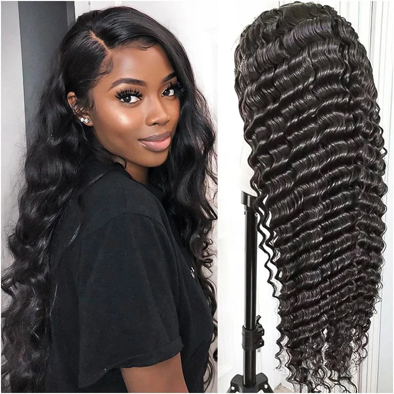Fast Shipping Wholesale Human Hair Wig 13x4 Lace Front Wigs Deep Wave Long Length 4/30 Color Double Weft