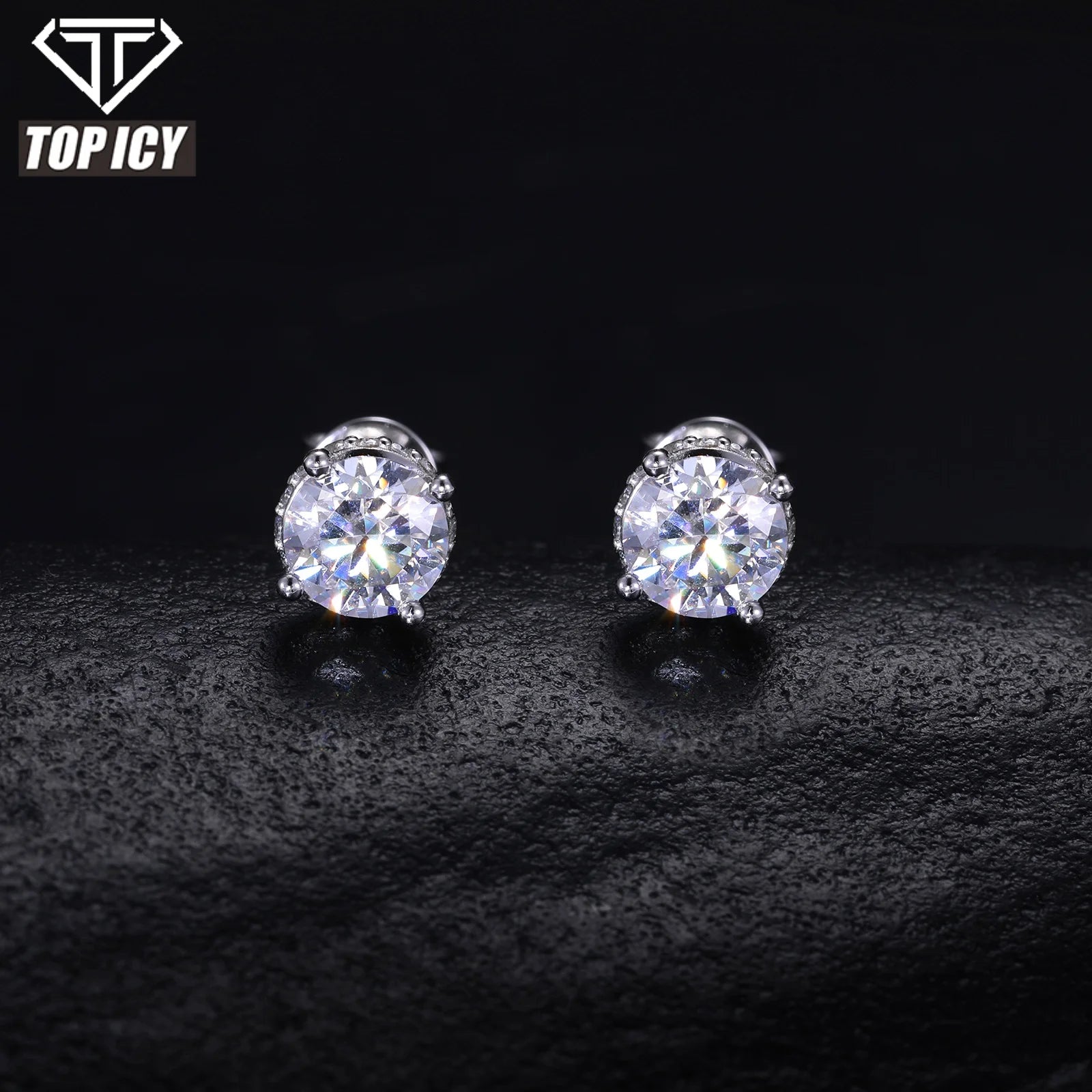 Ready to Ship Round Brilliant Cut Diamond Stud Earrings Simple Style 925 Sterling Silver VVS Moissanite Earrings Jewelry Unisex