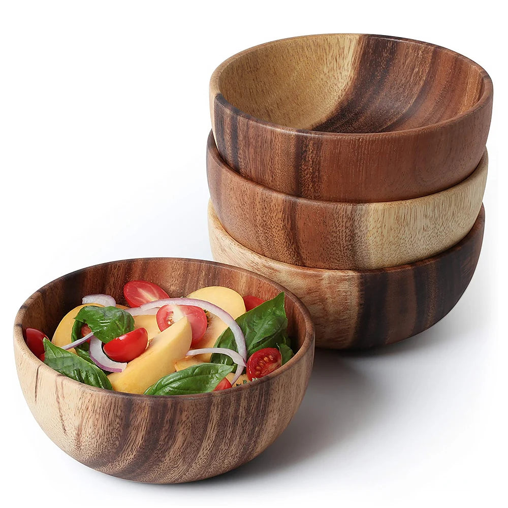 Guansen Customizable Solid Acacia Wood Fruit Salad Bowl Eco-Friendly Kitchen Utensils Sustainable Features Includes Custom Logo