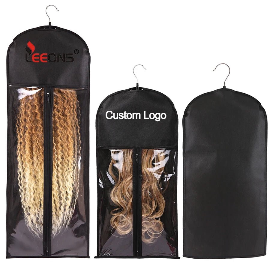 Customized Logo Travel Non-Woven PVC Packaging Hair Extension Wig Storage Bag Dustproof Waterproof Eco-friendly Zipper 1 Hanger
