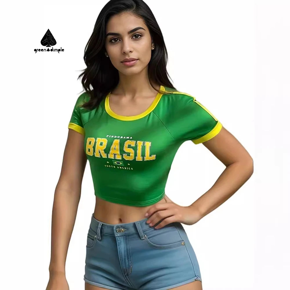 Y2K Women's Summer Slim Fit T-shirt Sexy Clothing National Letter Printing Wholesale Clothing Short Crop Top T Shirt