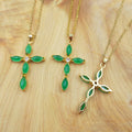 Factory Wholesale Price Natural Green Crystal Pendant Choker Jesus Cross Charm Gold Chain Necklace 18 Inches for Women Gifts
