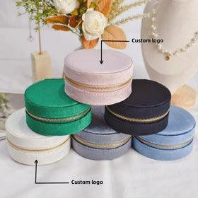 Custom Logo Durable Small Round Travel Jewellery Boxes Organizer Velvet Jewellery Storage Jewelry Box