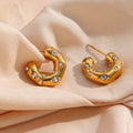 Dreamshow Non Tarnish Gold Plated Chunky C Shaped Zircon Hoop Earring Hypoallergenic Stainless Steel Hoop Earrings