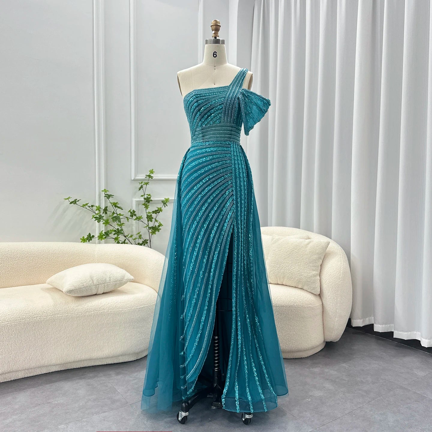 Jancember SZ016 Elegant Slit One Shoulder Evening Party Formal Plus Size Women's Dresses