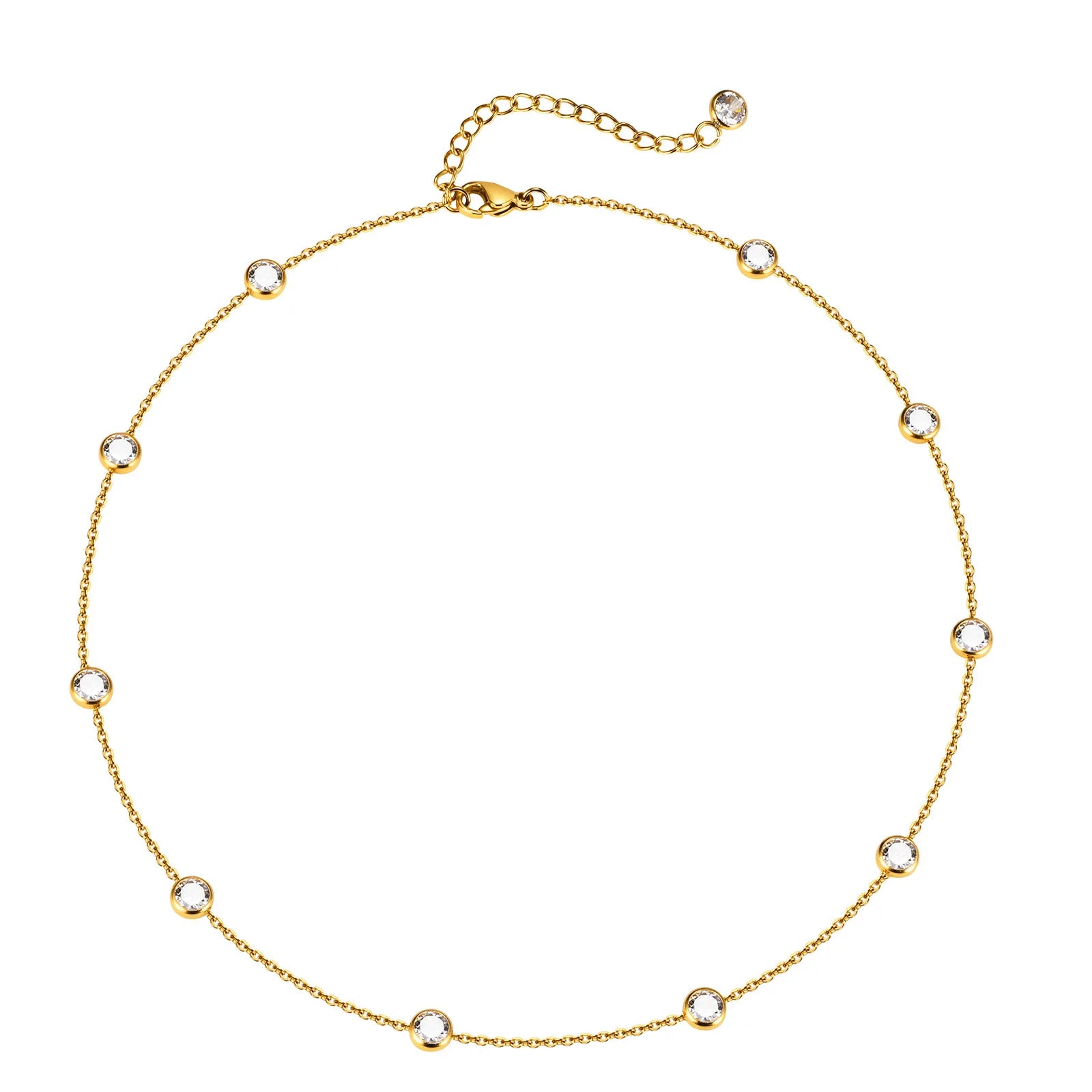 18k Gold Stainless Steel Clavicle Necklace Cubic Zirconia Choker Necklace for Women