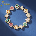 14mm 925 Sterling Silver VVS Moissanite Diamond Colored CZ Gemstone Cluster Iced Out Africa Map Mixed Link Chain Bracelet
