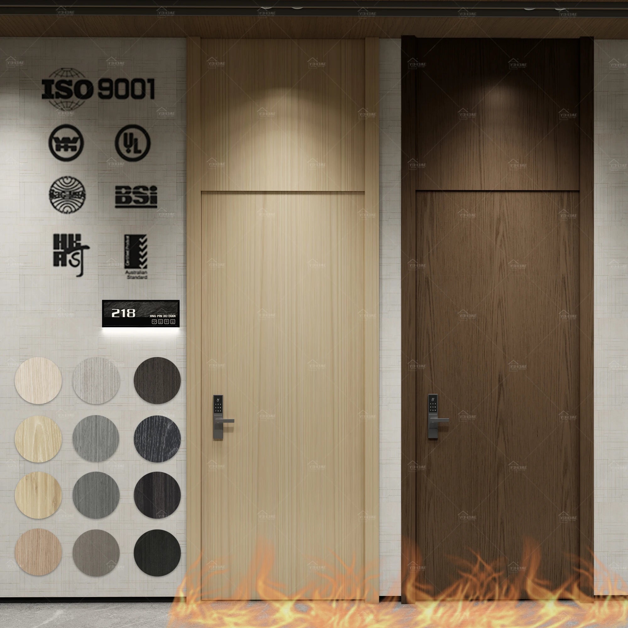 Foshan Yohome WH Certified Custom Fire Rated Doors Modern Hotel Soundproof Wooden Fireproof Door 20 Minute Fire Rated Door