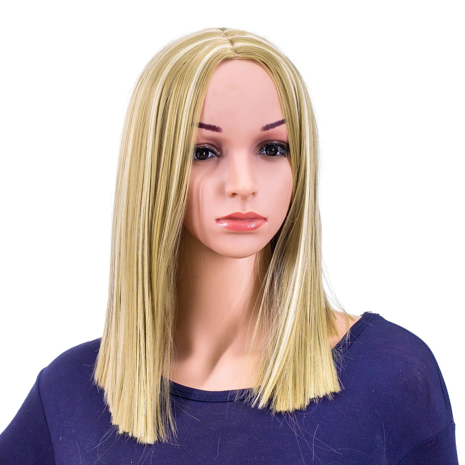 14Inches Straight Middle Part Medium Length Blonde Color Synthetic Heat Resistant Wigs for Women HPC-2103