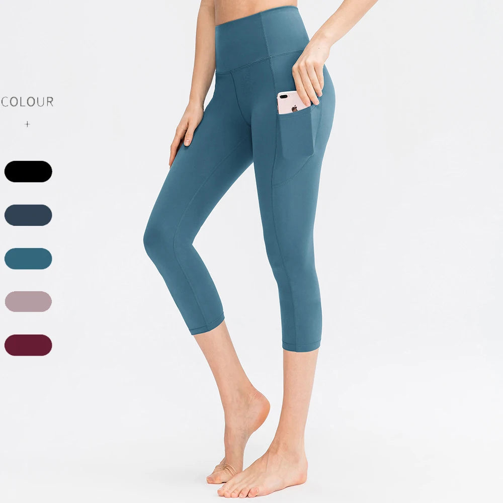 Custom logo Workout Tight High Waist Soft Yoga Pants Gym Fitness Women 3/4 Capri Yoga Leggings With Pockets