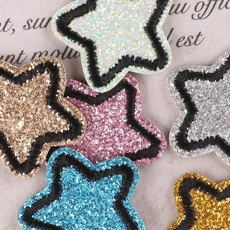 3M Self-Adhesive Shiny Glitter Star Heart Patch Eco-Friendly Fabric Embroidered DIY Patch for Hat Available in Multiple Colors