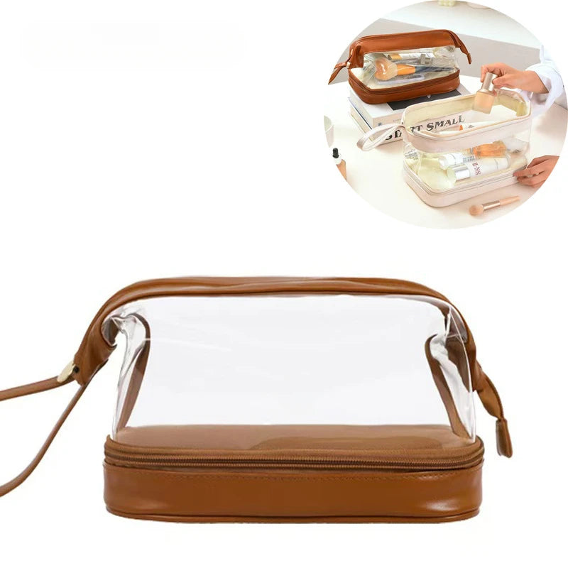 Trendy Cloud-Style Double-Layer PU Leather Makeup Bag - Customizable Large-Capacity Waterproof Organizer for Travel