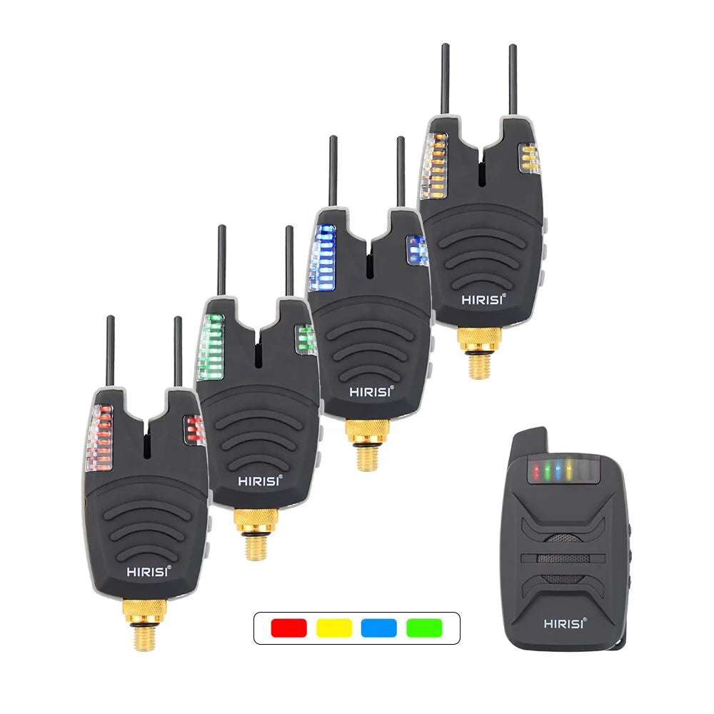 Hirisi Waterproof Carp Fishing Bite Alarm Set with Snag Ear Bar Wireless Fishing Alarm Set with Sound LED B1230