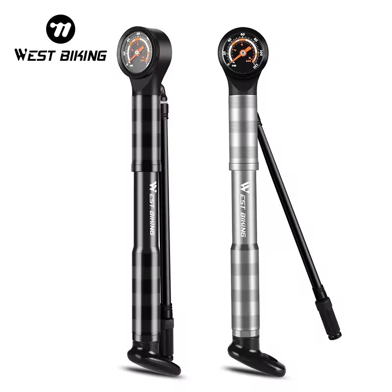 WEST BIKING 120 PSI High Pressure Bicycle Pump Portable Mini Mountain Bike Bicycle Hand Air Pump Aluminum Alloy Bicycle  Pump
