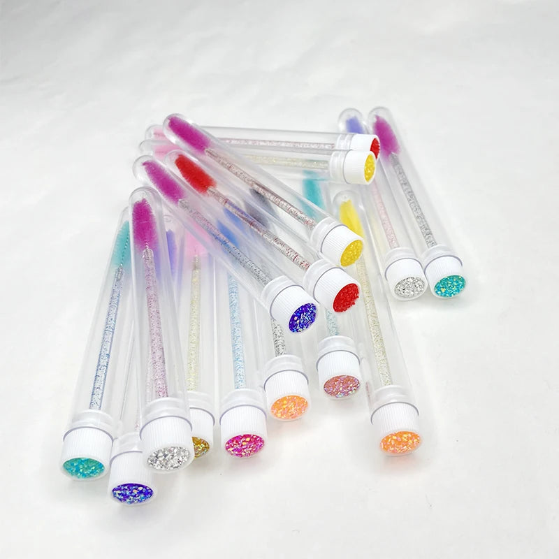 Crystal Handle Disposable Lash Spoolies Hygienic Single Use Eyelash Extension Brushes OEM Private Label