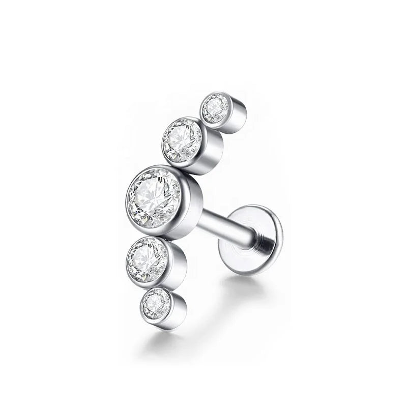 Fine Jewelry Labret Stud CZ Zircon Ear Piercing Stud Wholesale ASTM F 136 Titanium Silver Trendy Opp Bag Round Zoor Jewelry 16G