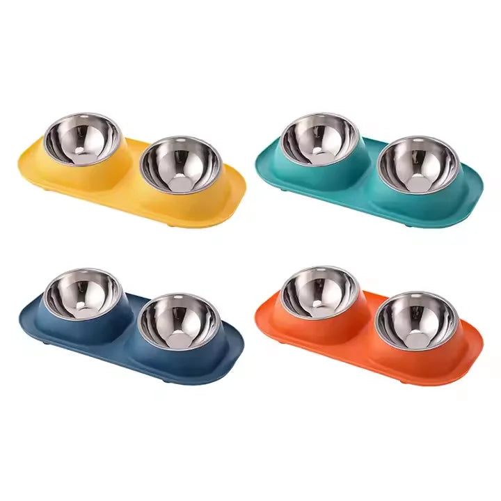 Dog Food Bowls with Mat Double No Spill No Mess Stainless Steel Dog Bowls Easy to Clean Non-Skid Design Perfect