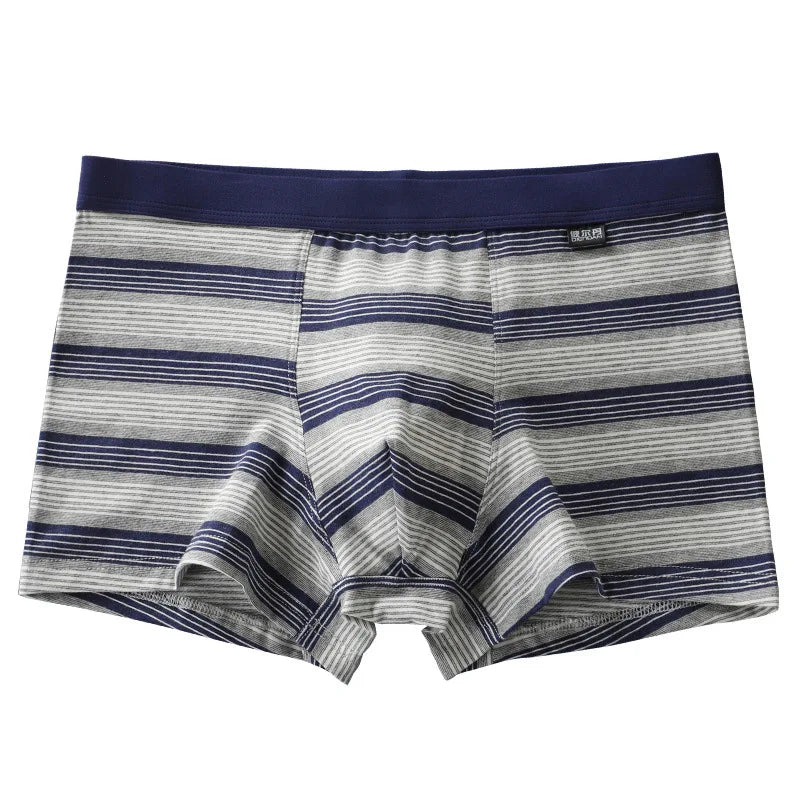 High Quality Cotton Men's Striped Boxer Briefs Comfortable Sports Underwear with Breathable Ice Silk Fabric Custom ODM Adults