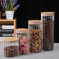 High Borosilicate High Temperature Resistant Wooden Cover Silicone Seal Vertical Stripe Household Glass Storage Jar sealed Jar