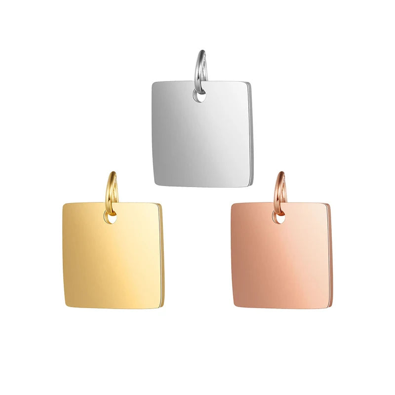Stainless Steel Blank Pendant for DIY Jewelry Making Waterproof 18K Gold Plain Rectangle Square Pendant for Laser Engraving