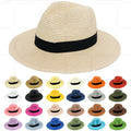 Unisex Spring Summer Breathable Sun Straw Braid Floppy Fedora Beach Panama Cap Straw Hats With Wide Brim Custom logo Caps