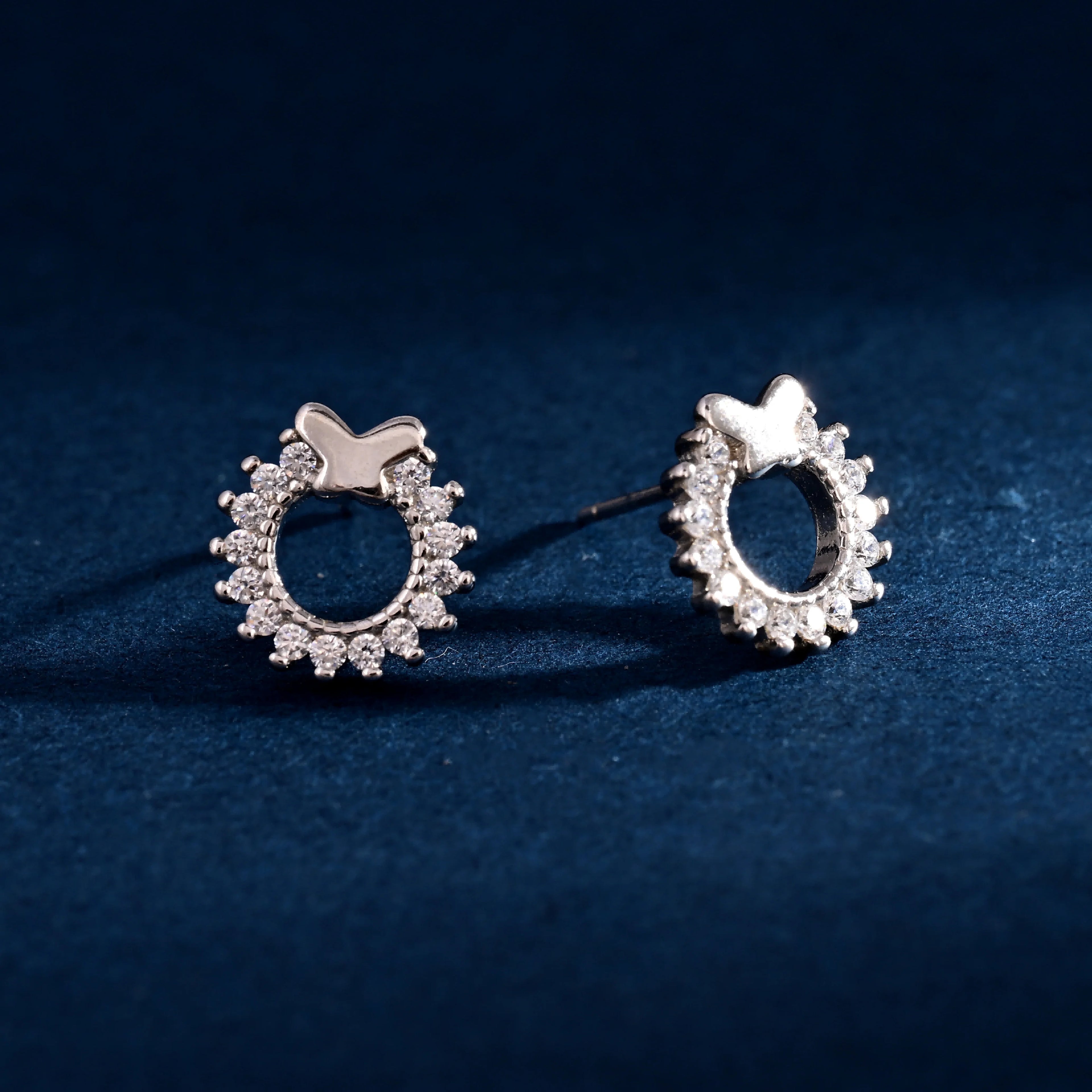 Wholesale Earrings Jewelry Rhodium Plated Cubic Zirconia Butterfly Stud Earring 925 Sterling Silver Fine Jewelry Earrings