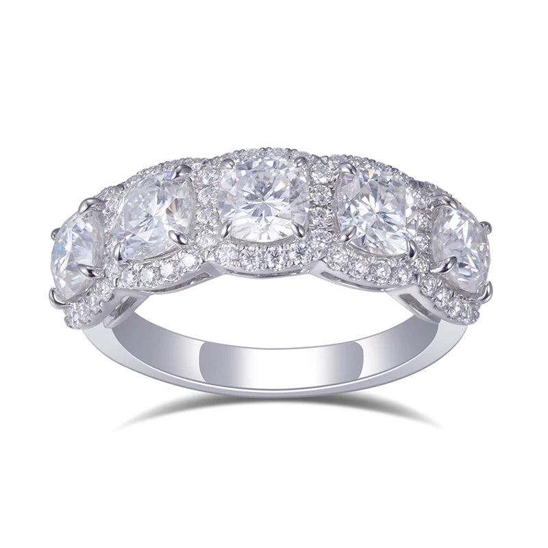 Custom Design Women 18k Real Gold Half Eternity 4.5mm Ef Cushion Moissanite Ring