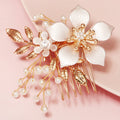 Fashion Handmade Pearl Bridal Comb Gold Flower Luxury Wedding Hair Accessories Jewelry Bridal Headpiece